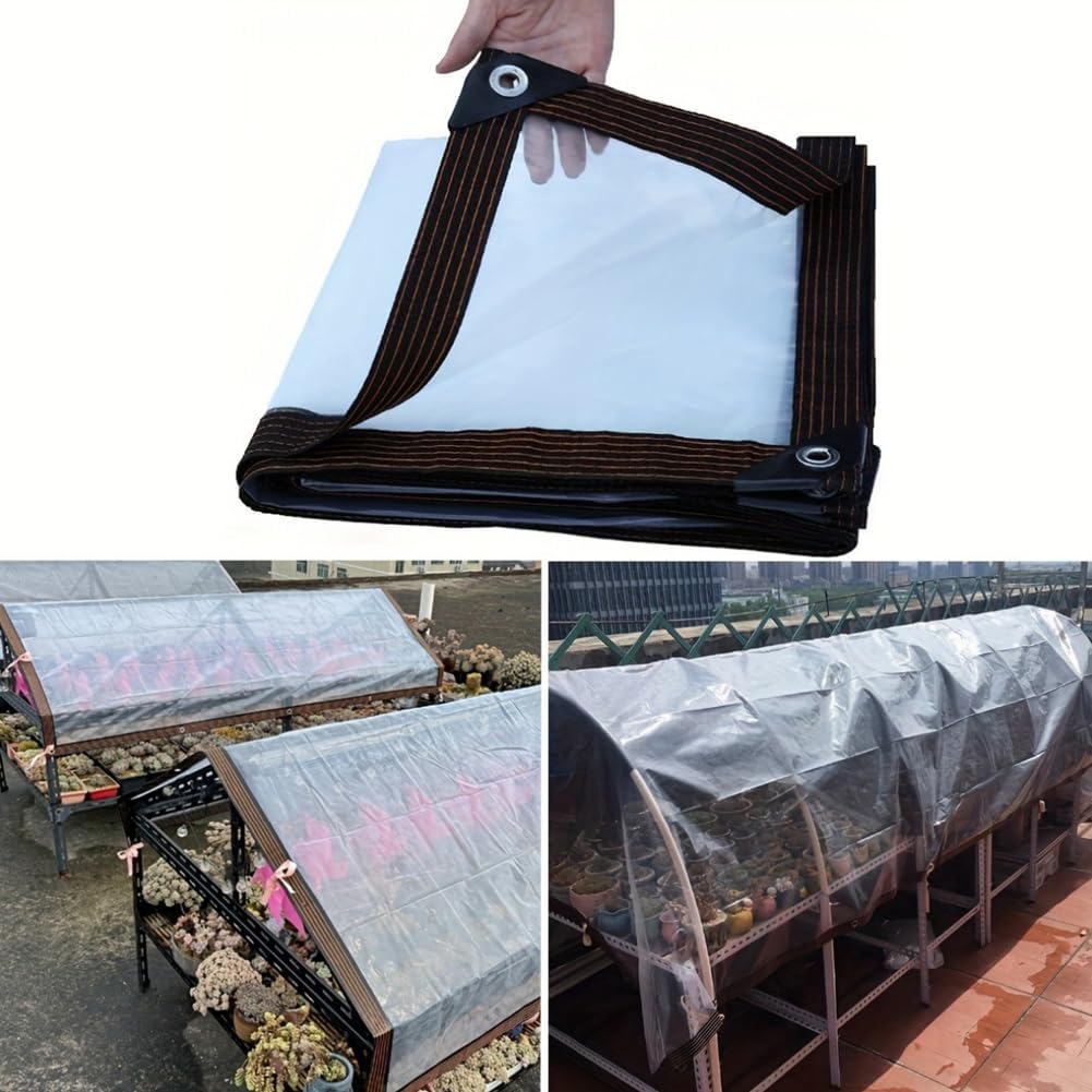 7x10FT Heavy Duty Waterproof PE Tarp Cover - Rainproof Tarp with Metal Grommets, Reinforced Edges & Fasteners for Balcony, Greenhouse, Plant Shield & Outdoor Storage